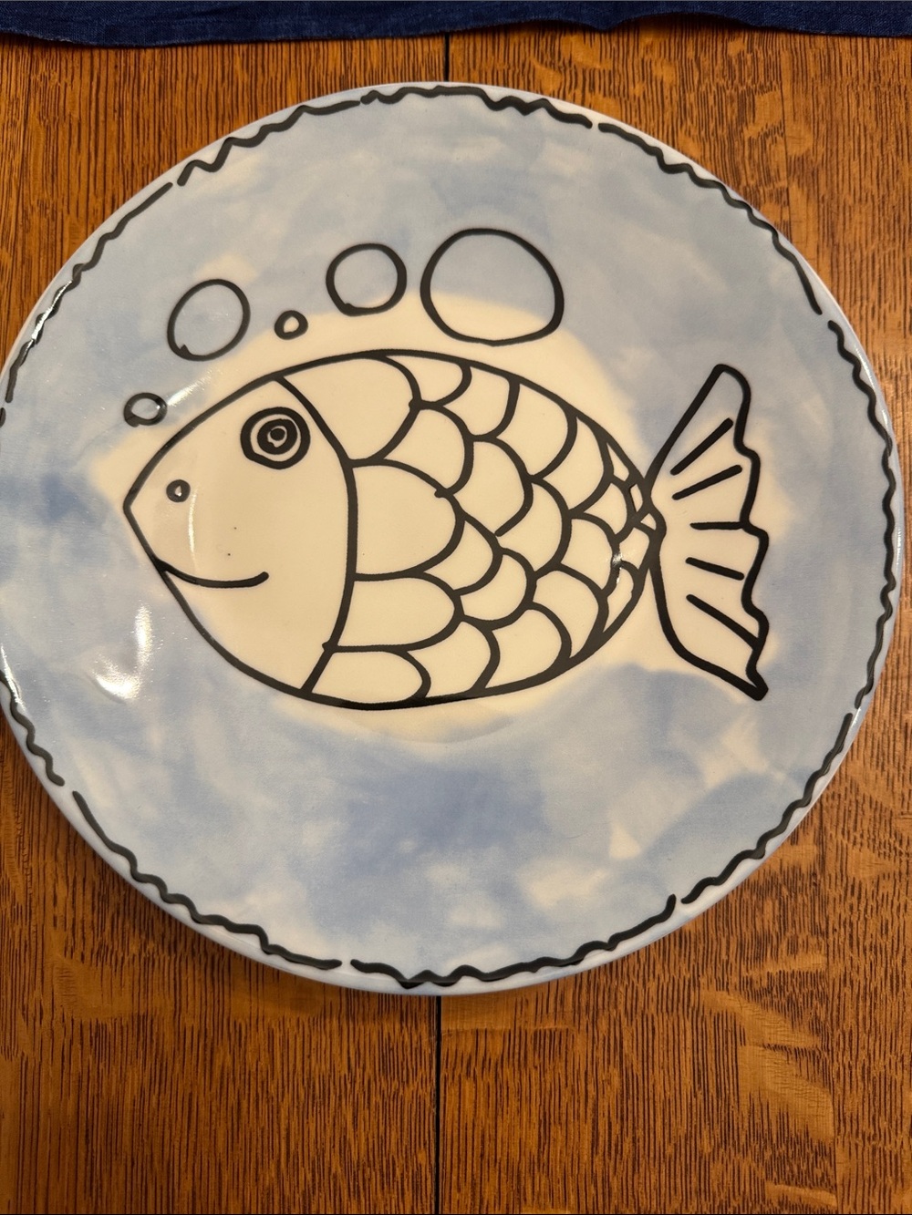 Blue Fish Ceramic Plate - Decorative Pet Fish Design